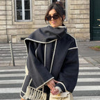 Women's Oversized Fringed Cape with Contrast Trim – view 9