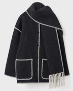 Women's Oversized Fringed Cape with Contrast Trim