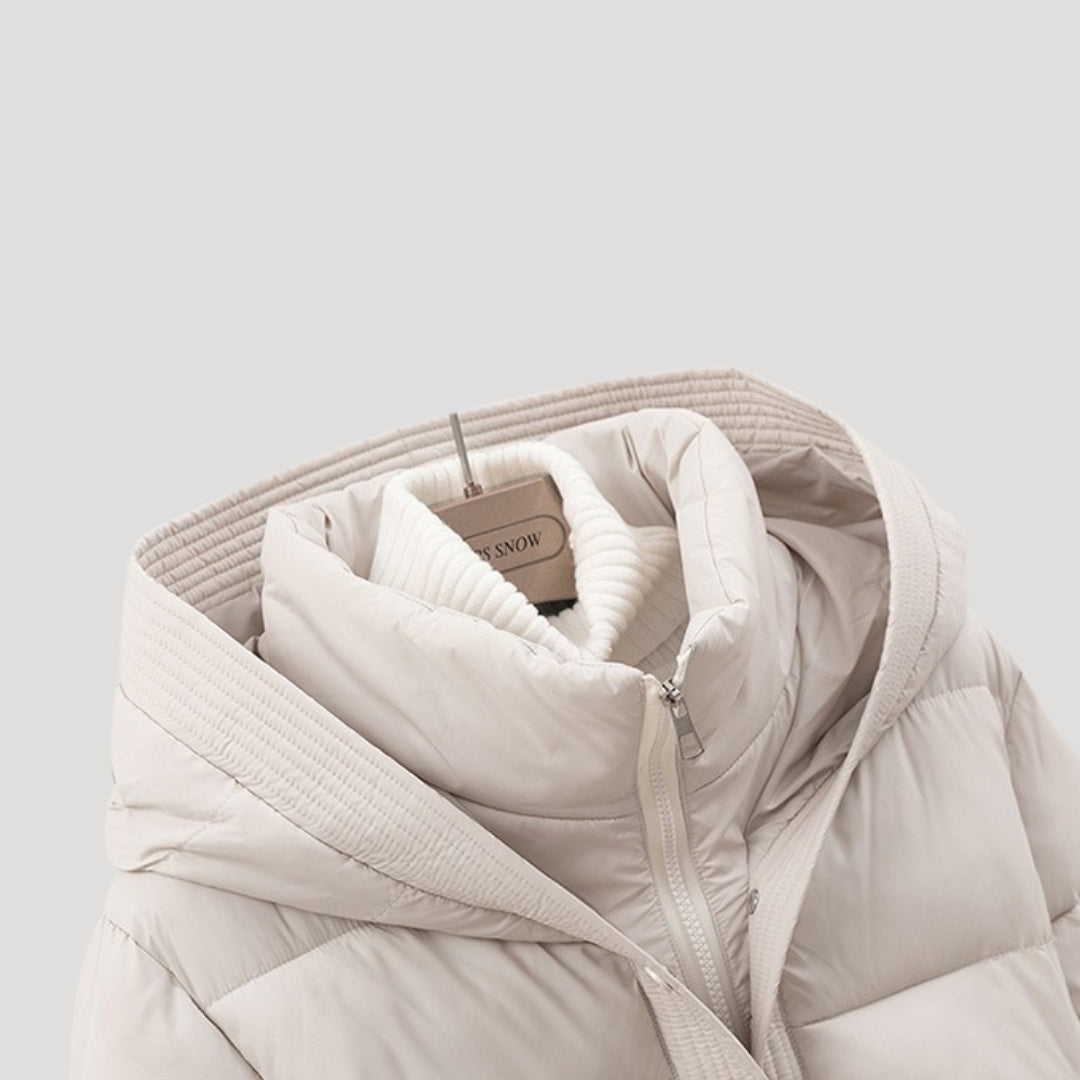 Women's Belted Hooded Puffer Jacket, Tie Waist – view 6