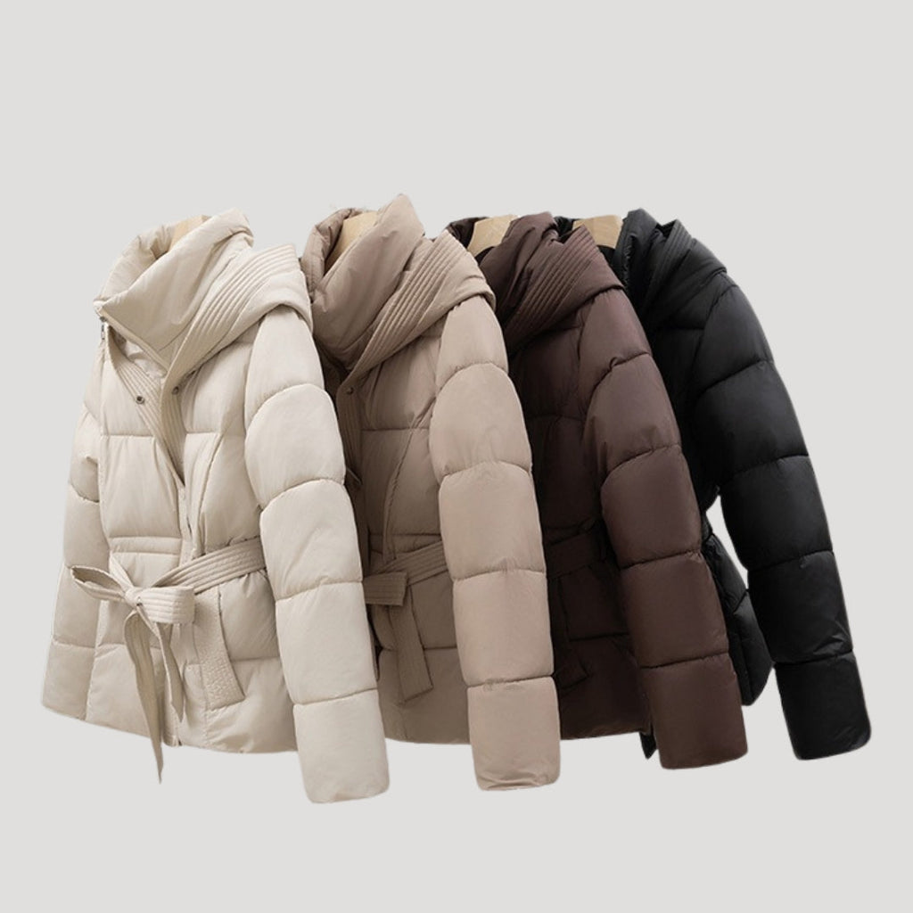 Women's Belted Hooded Puffer Jacket, Tie Waist – detail