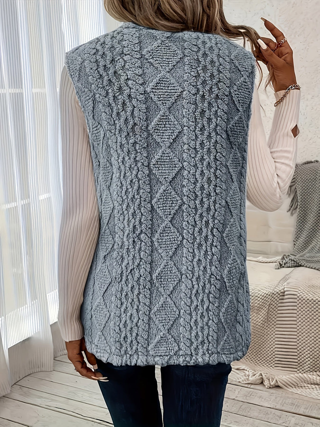 Women's Longline Sherpa-Effect Gilet, Open Front – view 8