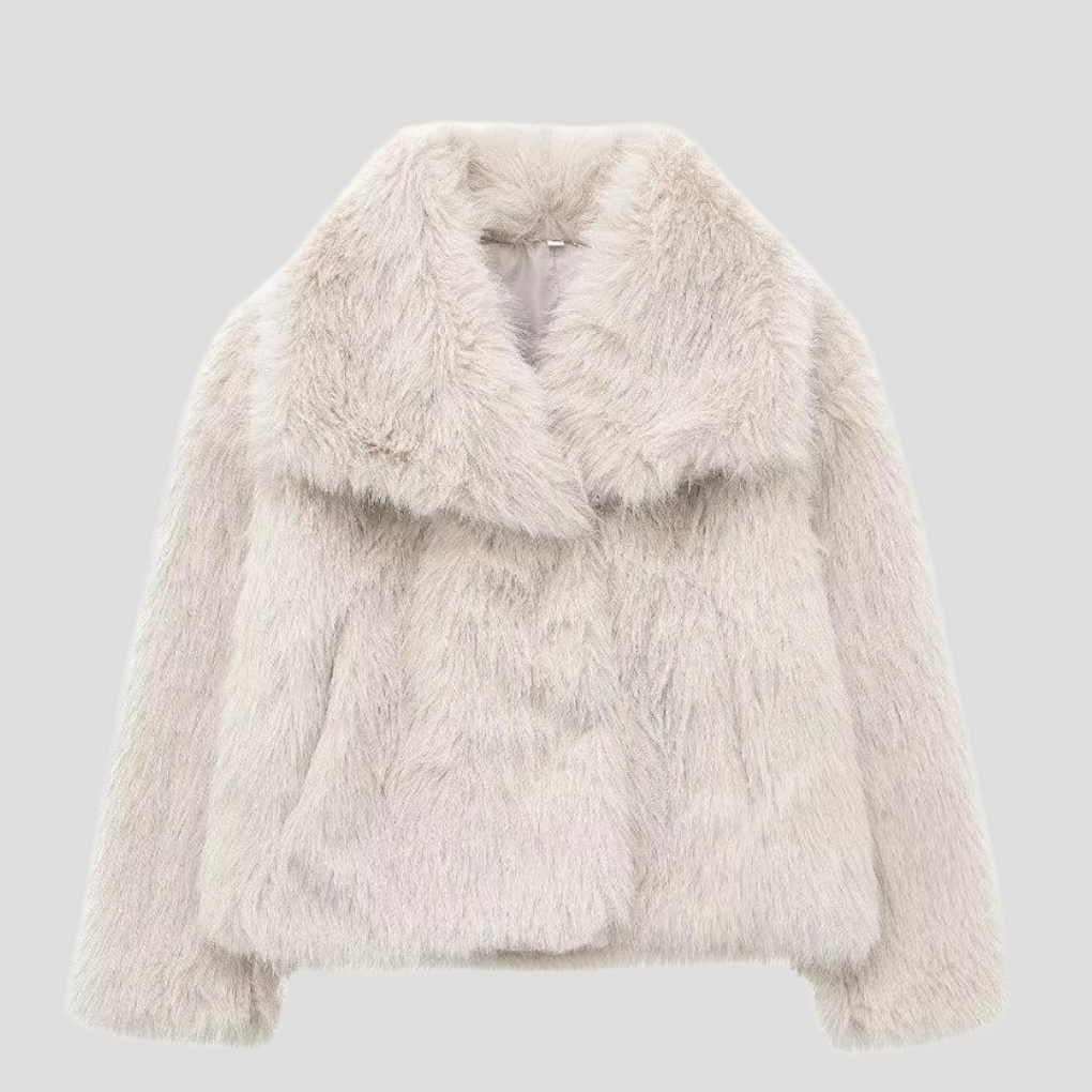 Women's Textured Faux Fur Jacket with Wide Collar – view 2