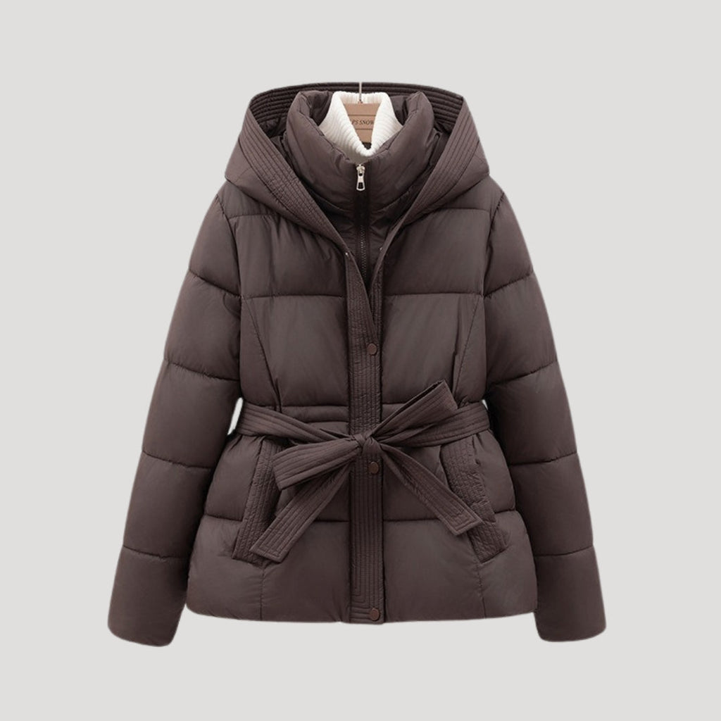 Women's Belted Hooded Puffer Jacket, Tie Waist