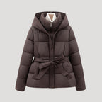 Women's Belted Hooded Puffer Jacket, Tie Waist
