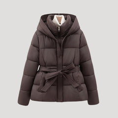 Women's Belted Hooded Puffer Jacket, Tie Waist