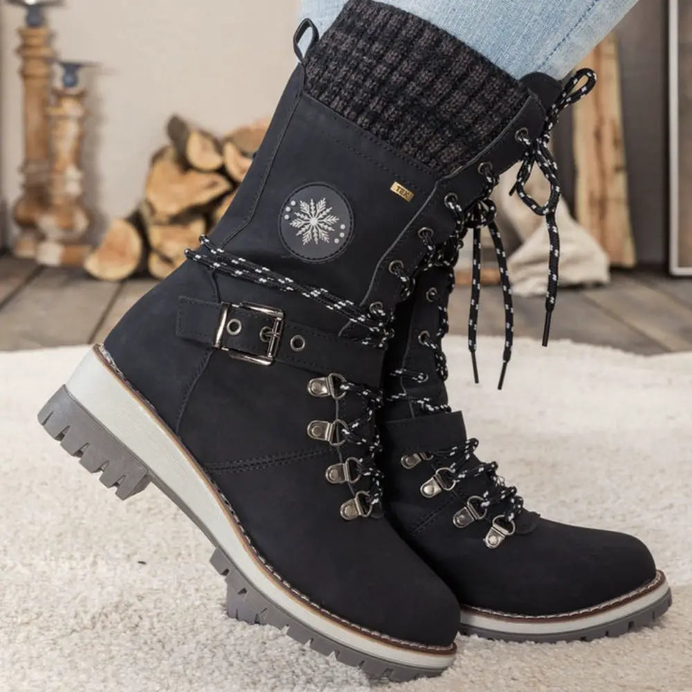 Women's Faux Leather Snow Boots, Knit Cuff