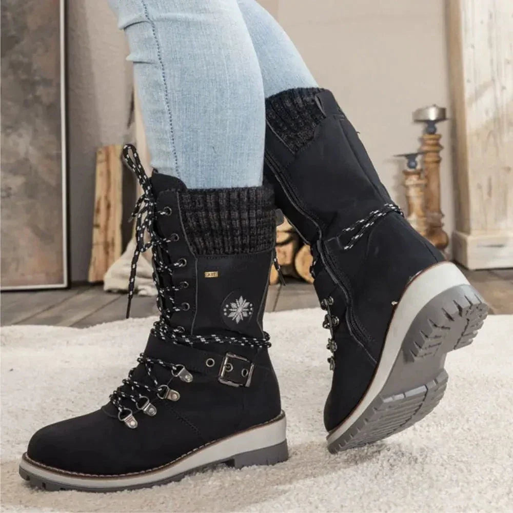 Women's Faux Leather Snow Boots, Knit Cuff – view 2