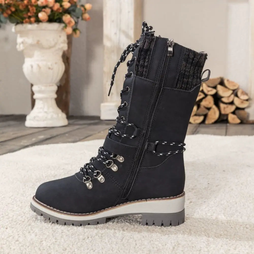 Women's Faux Leather Snow Boots, Knit Cuff – view 3