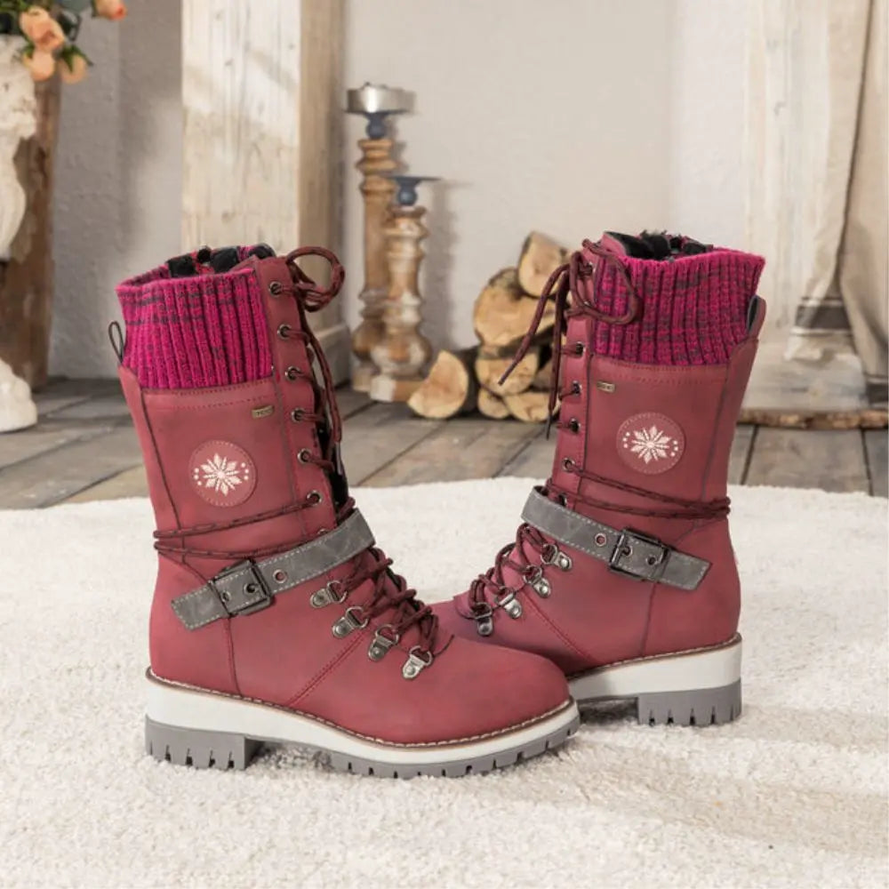 Women's Faux Leather Snow Boots, Knit Cuff – view 8
