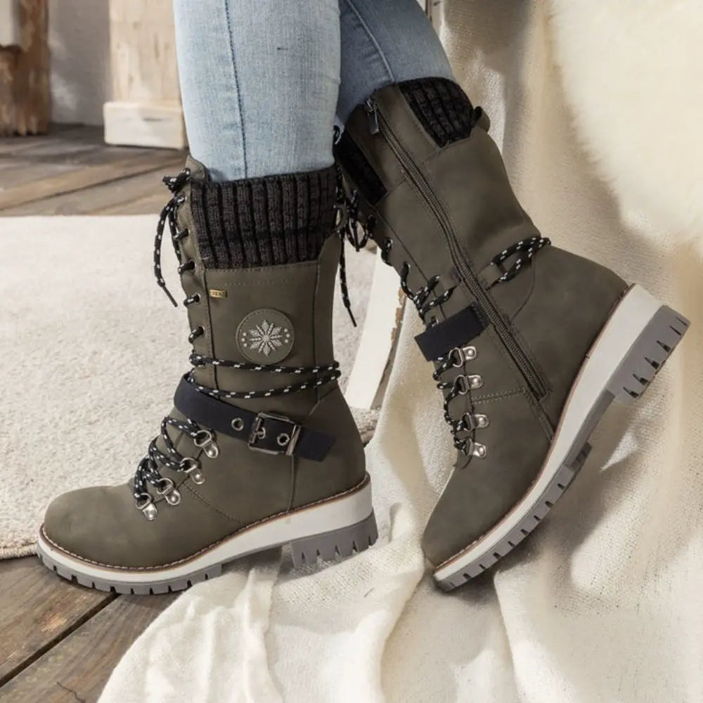 Women's Faux Leather Snow Boots, Knit Cuff – view 10