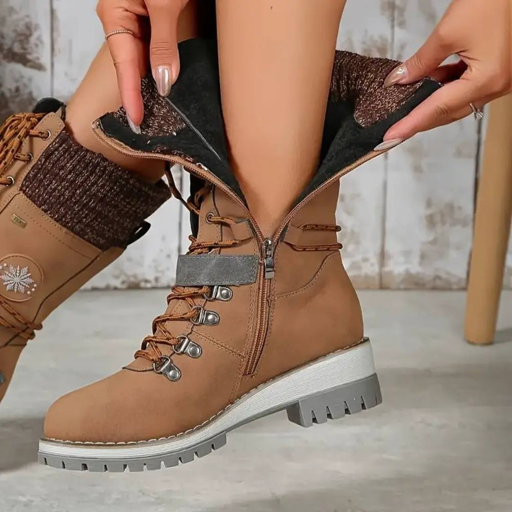 Women's Faux Leather Snow Boots, Knit Cuff – detail