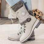 Women's Faux Leather Snow Boots, Knit Cuff – view 4