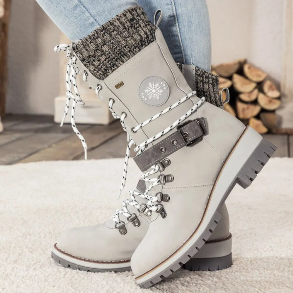 Women's Faux Leather Snow Boots, Knit Cuff – view 4