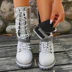 Women's Faux Leather Snow Boots, Knit Cuff – view 6