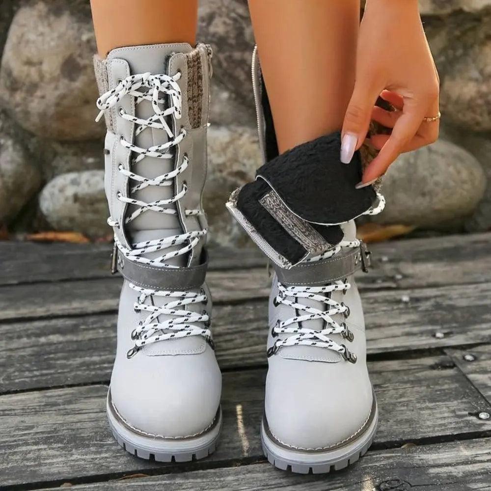 Women's Faux Leather Snow Boots, Knit Cuff – view 6