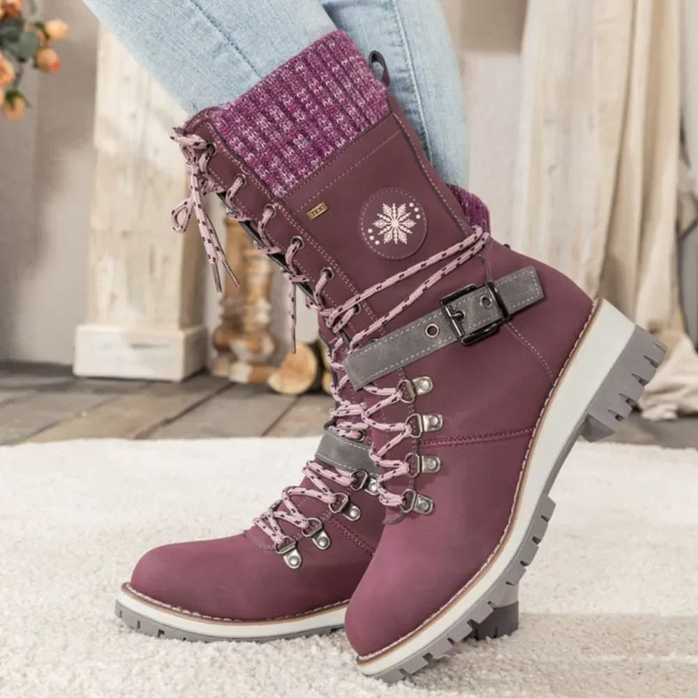 Women's Faux Leather Snow Boots, Knit Cuff – view 11