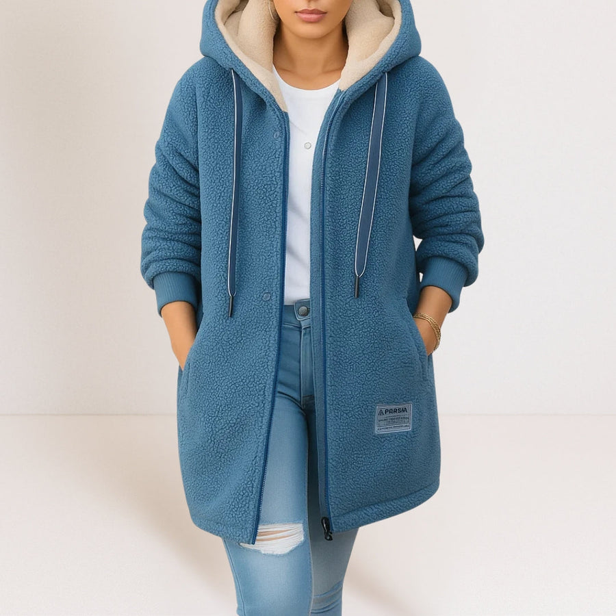 Women's Longline Sherpa Hooded Jacket, Zip-Front
