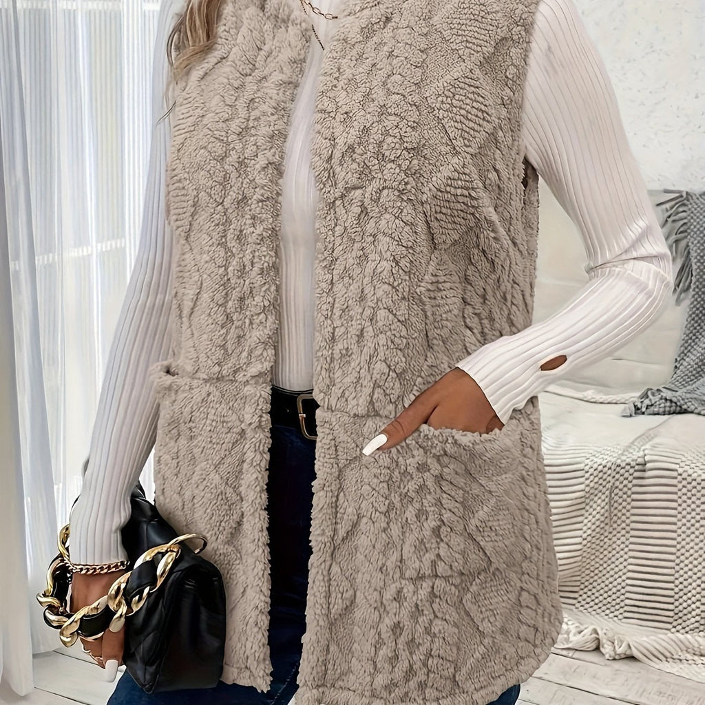 Women's Longline Sherpa-Effect Gilet, Open Front