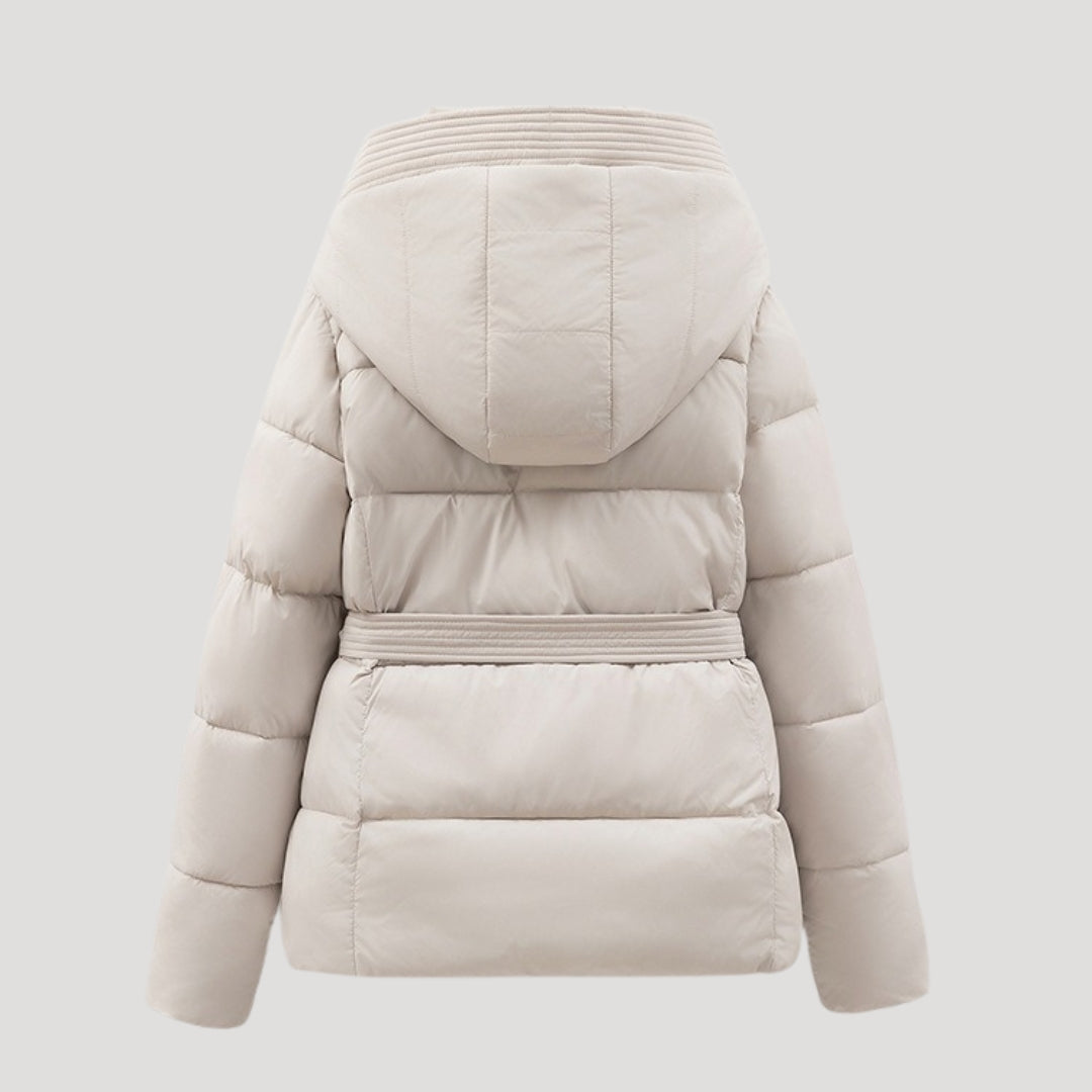 Women's Belted Hooded Puffer Jacket, Tie Waist – view 5