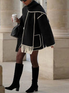 Women's Oversized Fringed Cape with Contrast Trim – view 8