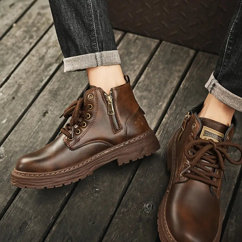 Men's Rugged Lace-Up Ankle Boots, Traction Sole - view 3
