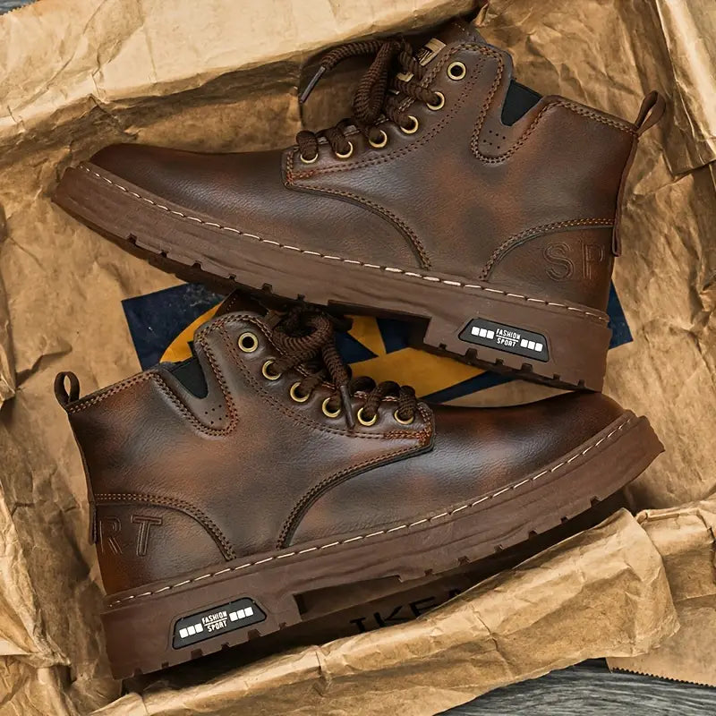 Men's Rugged Lace-Up Ankle Boots, Traction Sole - view 4