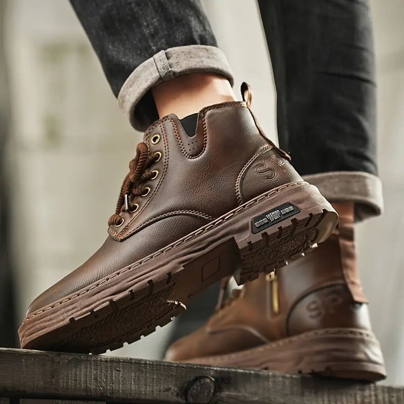 Men's Rugged Lace-Up Ankle Boots, Traction Sole