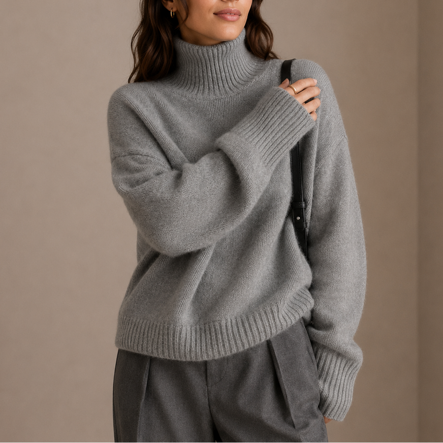 Women's Oversized Turtleneck Sweater, Ribbed Knit