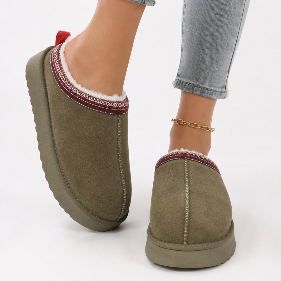 Women's Faux-Fur Slippers, Closed-Toe Slip-On