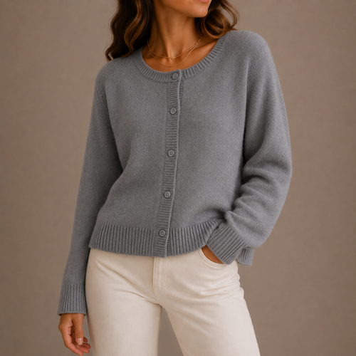 Women's Knit Cardigan, Round Neck Button-Up
