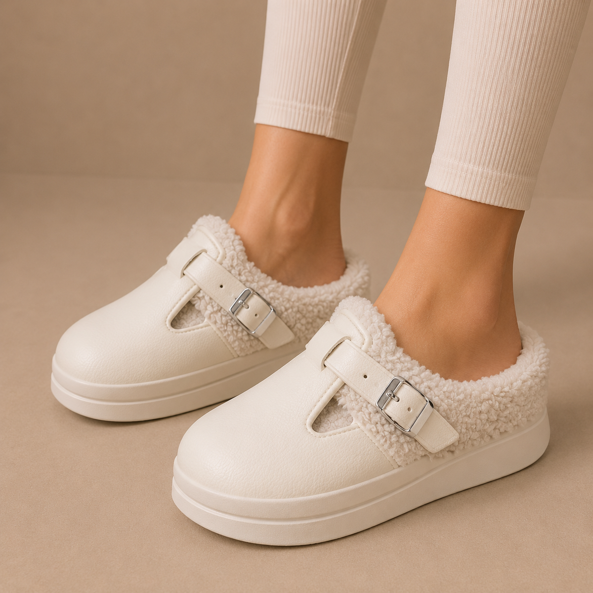 Women's Fleece-Lined Slippers, Buckle Slip-On