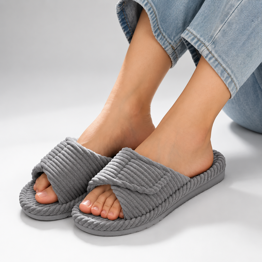 Women's Corduroy Open-Toe Cushioned House Slippers – detail