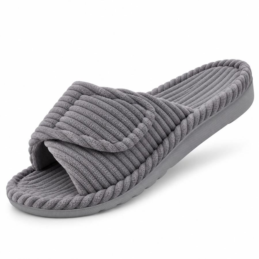Women's Corduroy Open-Toe Cushioned House Slippers