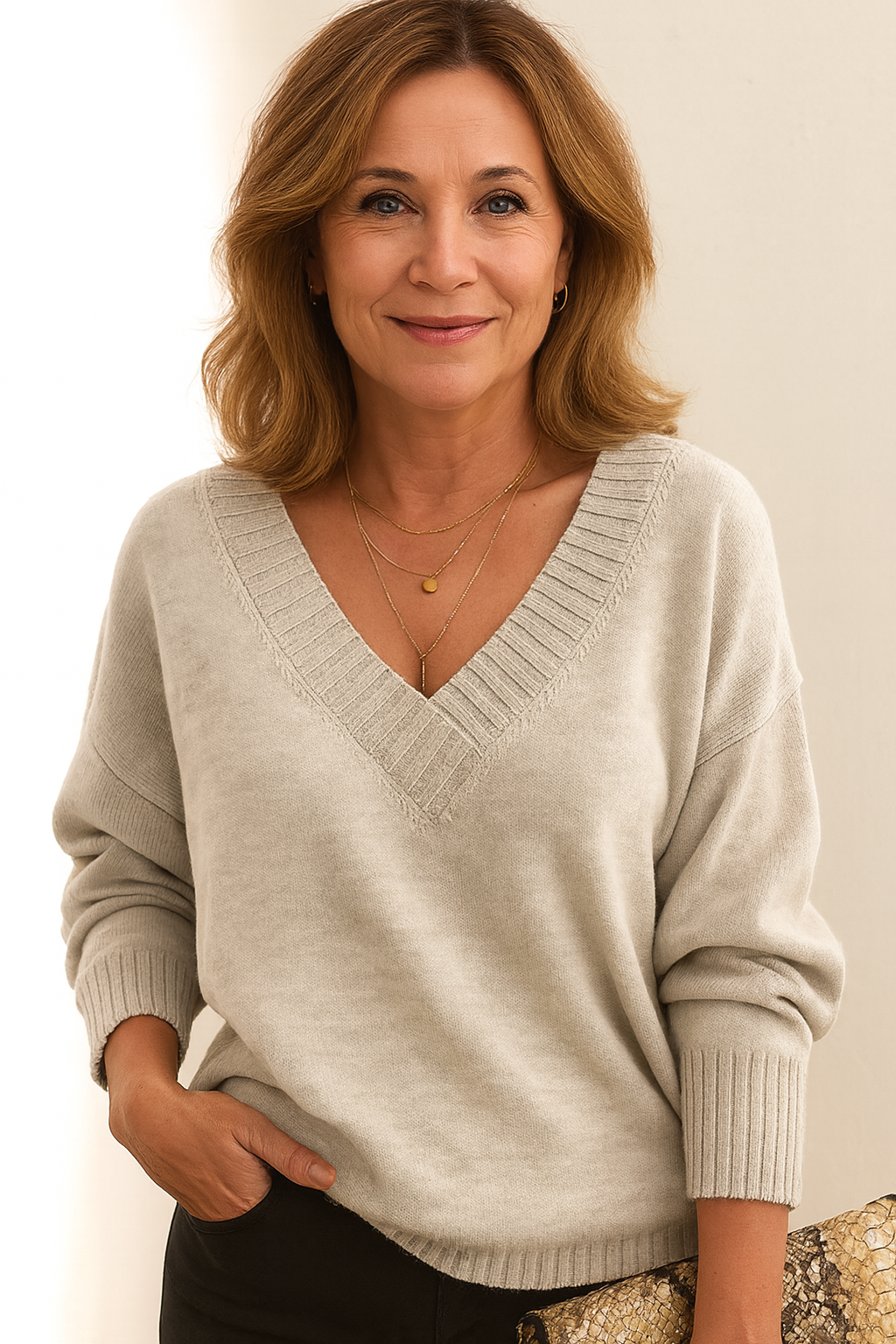 Soft knit V-neck sweater