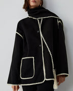Women's Oversized Fringed Cape with Contrast Trim – view 6