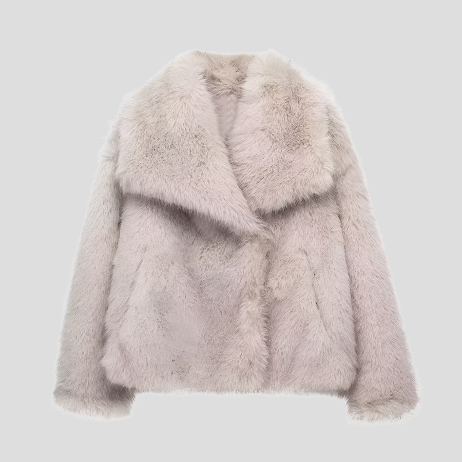 Women's Textured Faux Fur Jacket with Wide Collar
