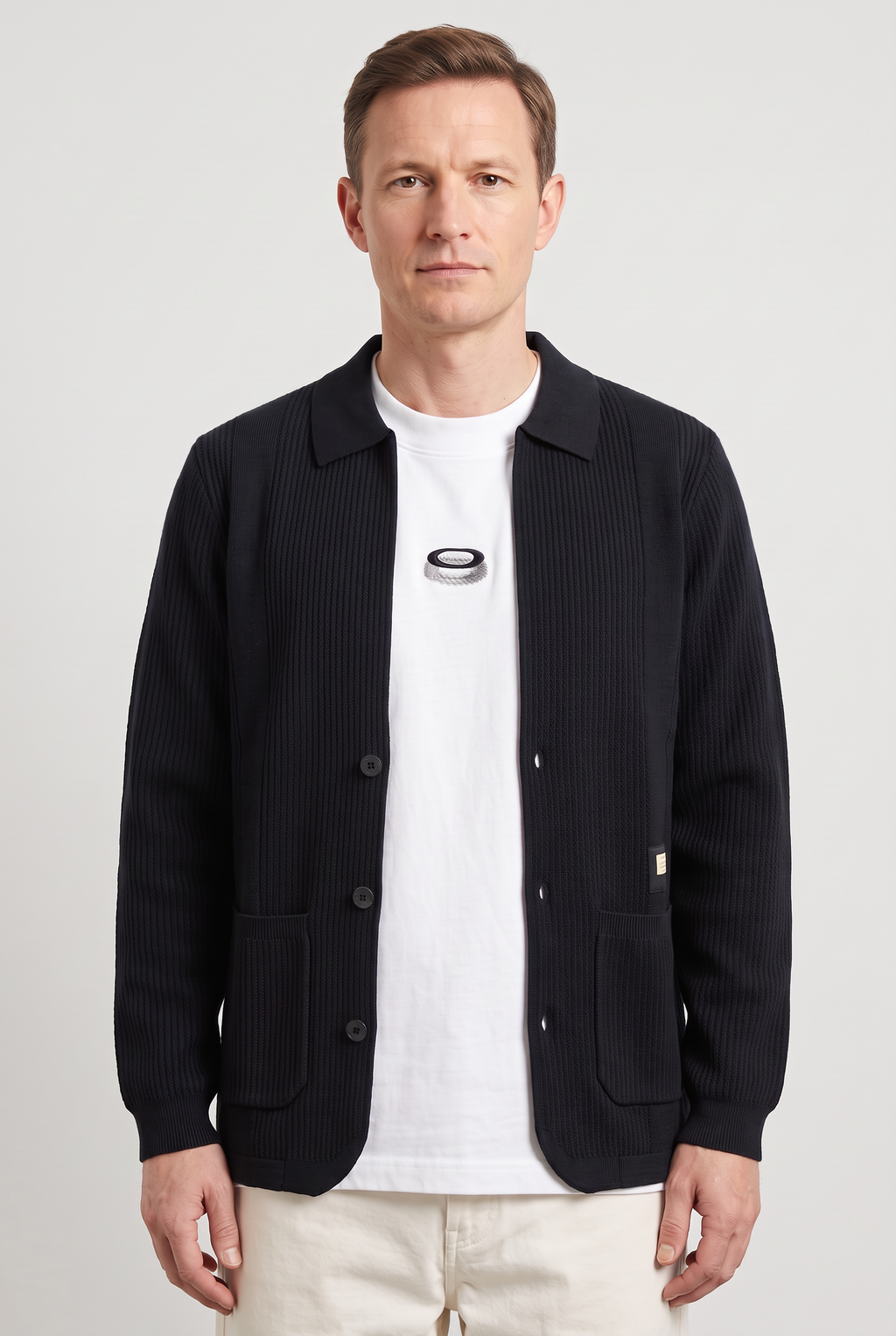 Men's Button Overshirt Cardigan, Patch Pockets