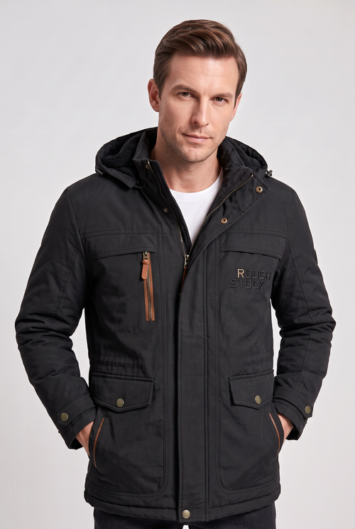 Men's Fleece-Lined Hooded Parka, Mid-Length Winter Jacket