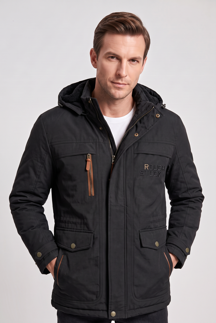 Men's Fleece-Lined Hooded Parka, Mid-Length Winter Jacket