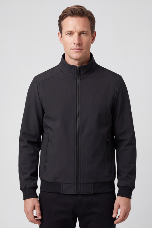 Men's Fleece-Lined Jacket, High Stand Collar - Black