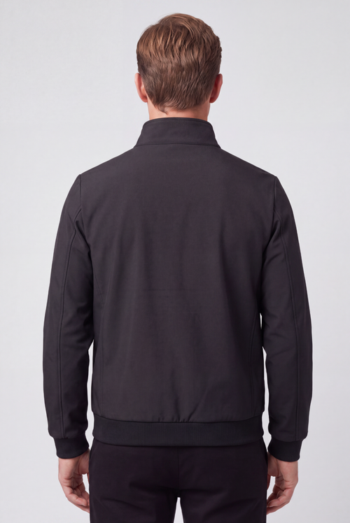Men's Fleece-Lined Jacket, High Stand Collar - Black