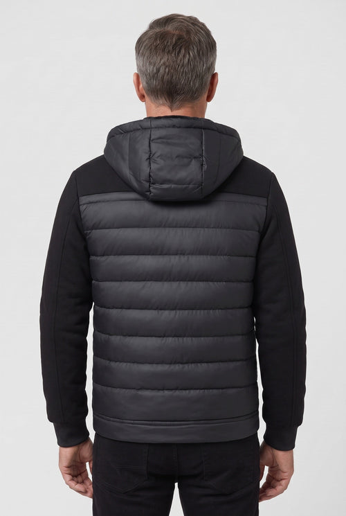 Men's Hooded Quilted Hybrid Jacket, Detachable Hood - back