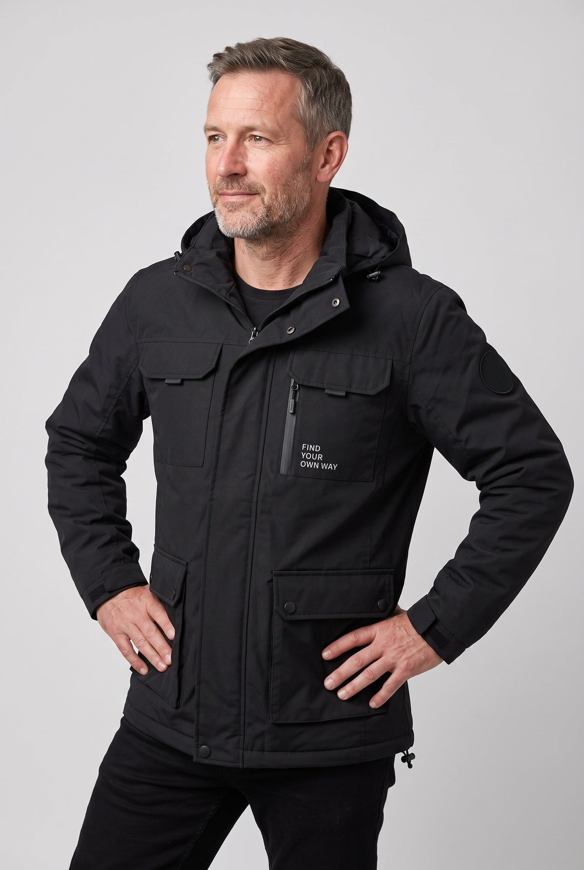 Men's Hooded Waterproof Utility Jacket, Detachable Hood