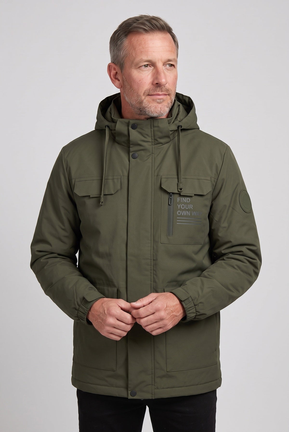 Men's Hooded Waterproof Utility Jacket, Detachable Hood