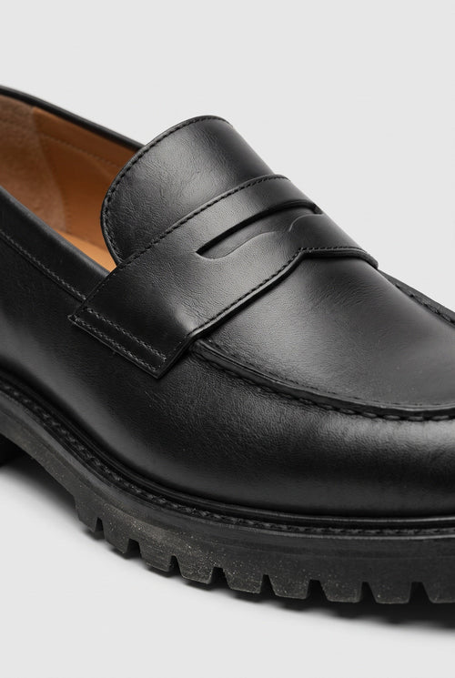 Men's Black Penny Loafers side view