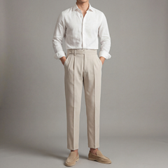 Men's Tailored-Fit Trousers with Single Front Pleat