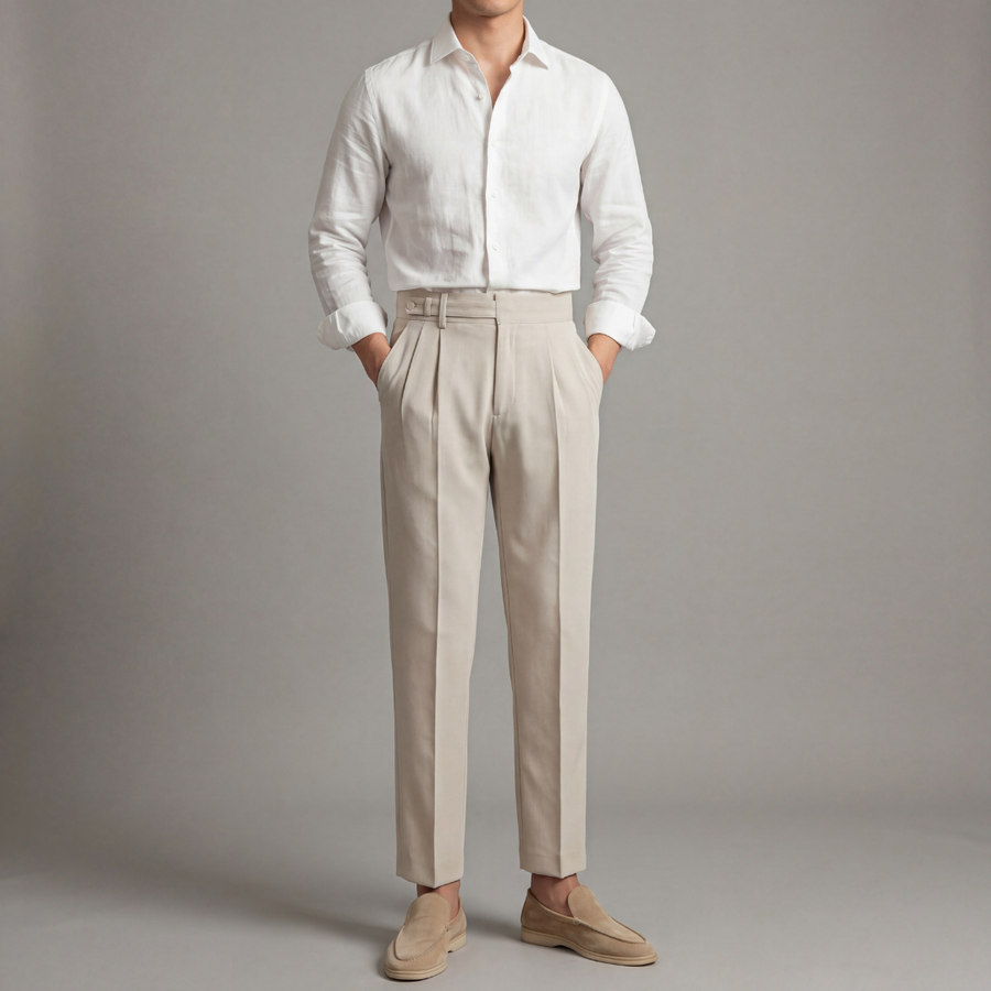 Men's Tailored-Fit Trousers with Single Front Pleat