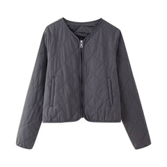 Women's Quilted Bomber Jacket with Front Zip