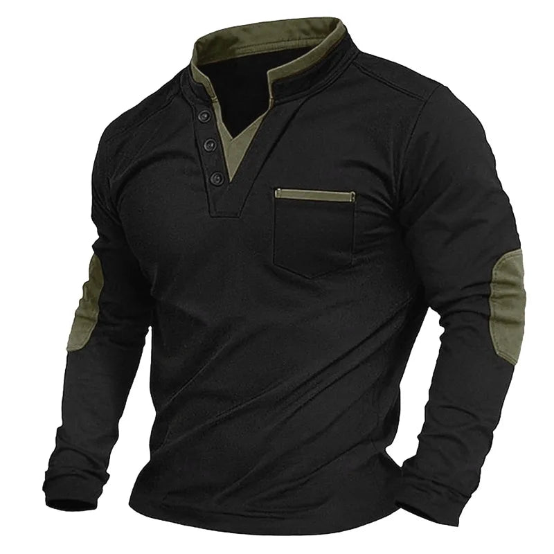 Men's Long-Sleeve Henley Top, Mandarin Collar – view 4