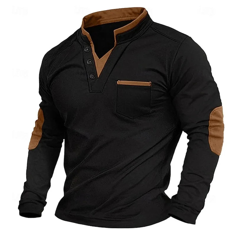 Men's Long-Sleeve Henley Top, Mandarin Collar – view 2